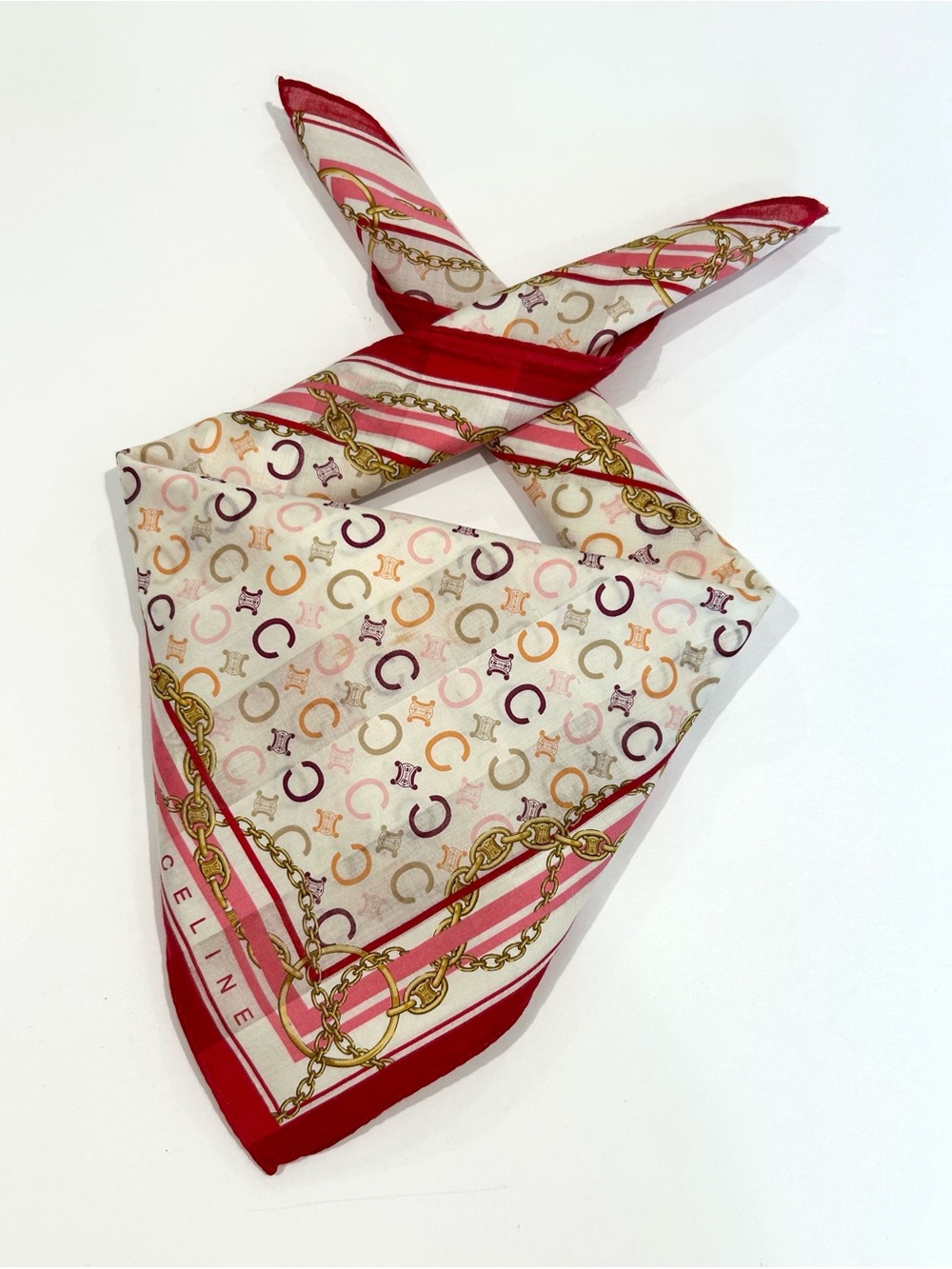WOMEN HANDKERCHIEF CELINE Monogram Chain Logo BANDANA COTTON POCKET SQUARE 19”